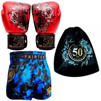 Fairtex Боксерские Перчатки BGV-Premium "Golden Jubilee"  + Шорты Fairtex bs1917 "Golden Jubilee Solid" + Рюкзак. Юбилейный Сет от Fairtex.